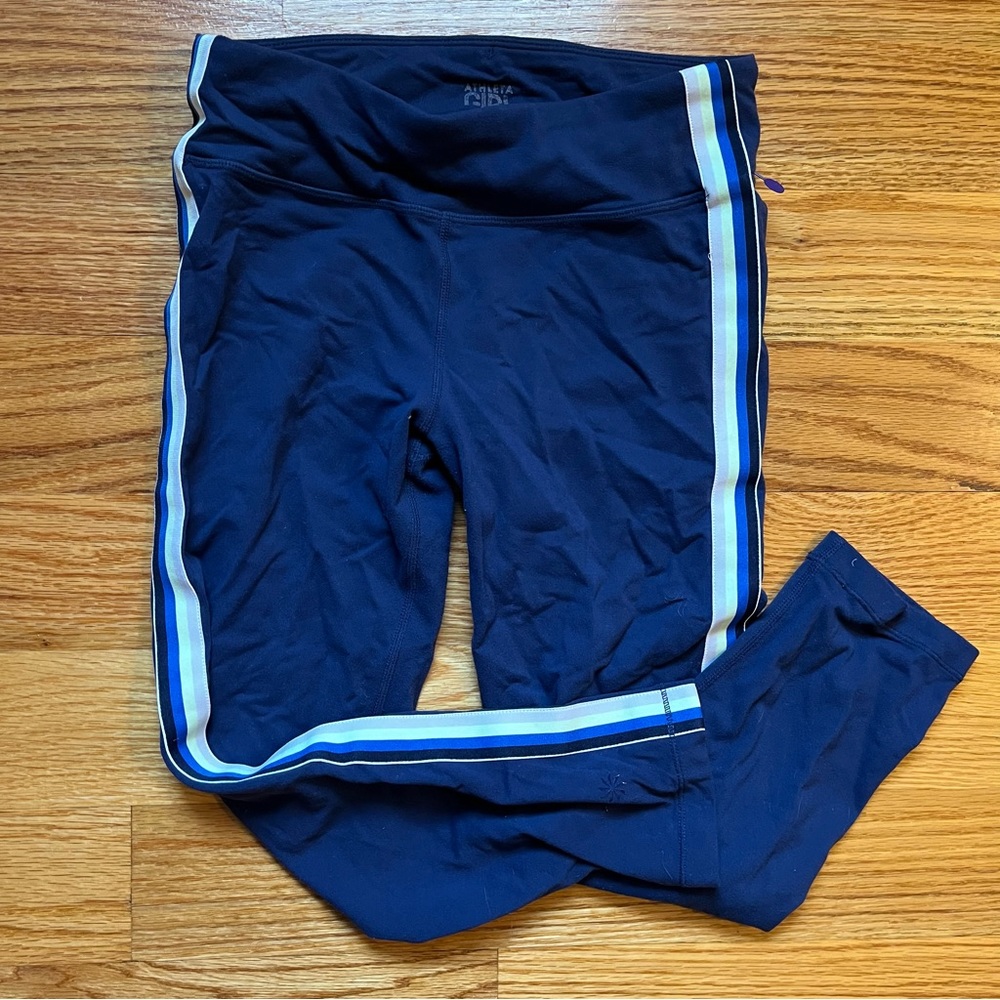 Athleta Girl navy blue leggings with side stripes size XL / 14